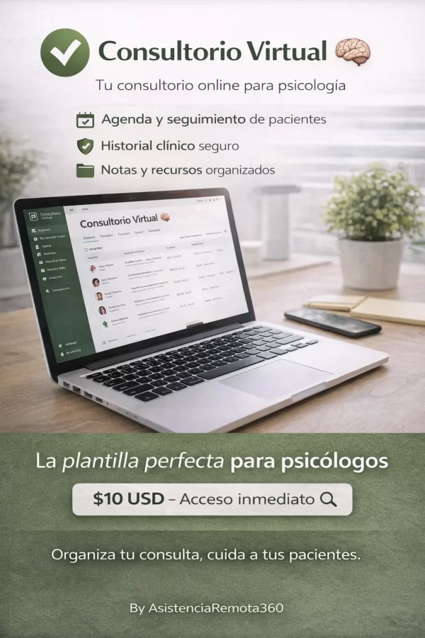 Consultorio Virtual – Plantilla en Notion para Psicólogos y Profesionales de la Conducta