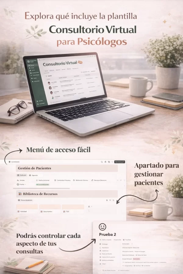Consultorio Virtual – Plantilla en Notion para Psicólogos y Profesionales de la Conducta