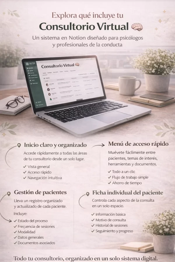 Consultorio Virtual – Plantilla en Notion para Psicólogos y Profesionales de la Conducta