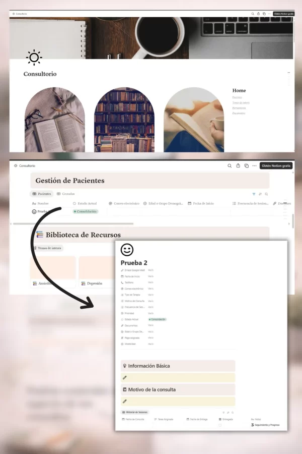Consultorio Virtual – Plantilla en Notion para Psicólogos y Profesionales de la Conducta
